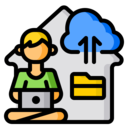 man,home,professions and jobs,laptop,cloud storage,working at home
